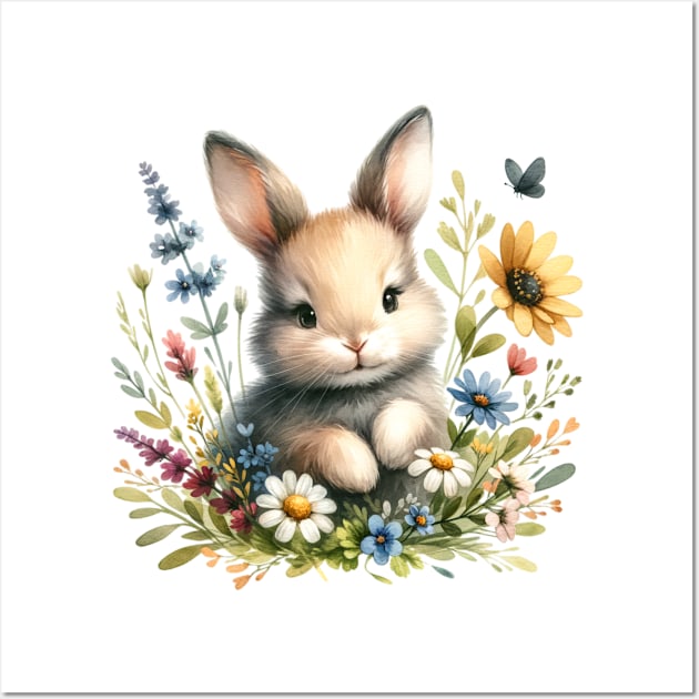 Baby Rabbit and Flowers Wall Art by CreatingChaos